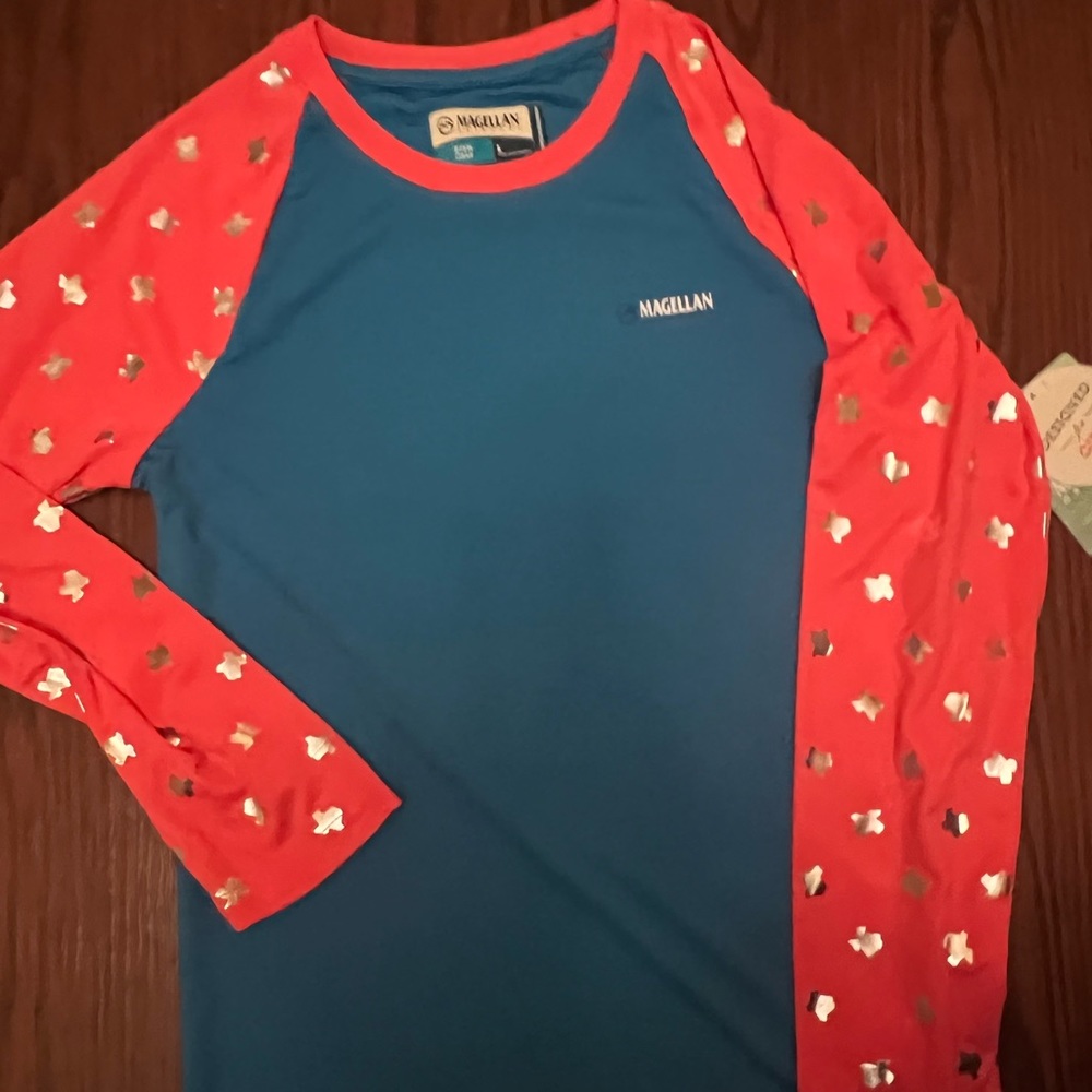 Girls coral and blue texas state Magellan long sleeve Rashguard sun shirt